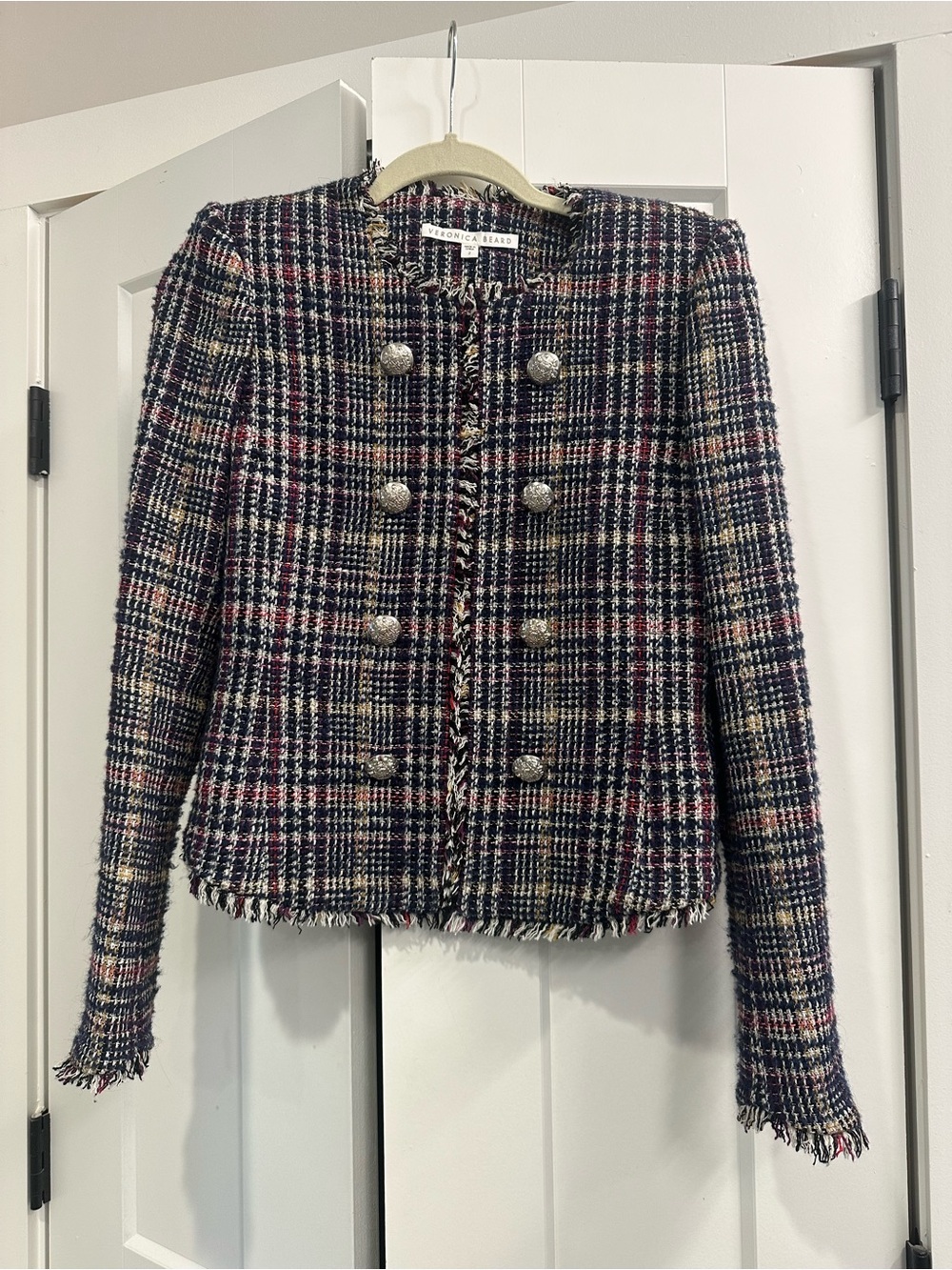 Veronica  Bears Tweed Double-Breasted Jacket - Navy/Multi